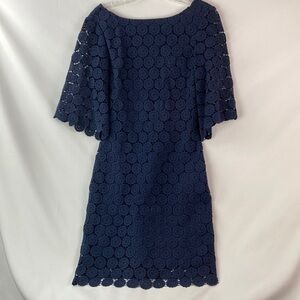 Jack Rogers navy blue swirl, embroidered lace like dress 2